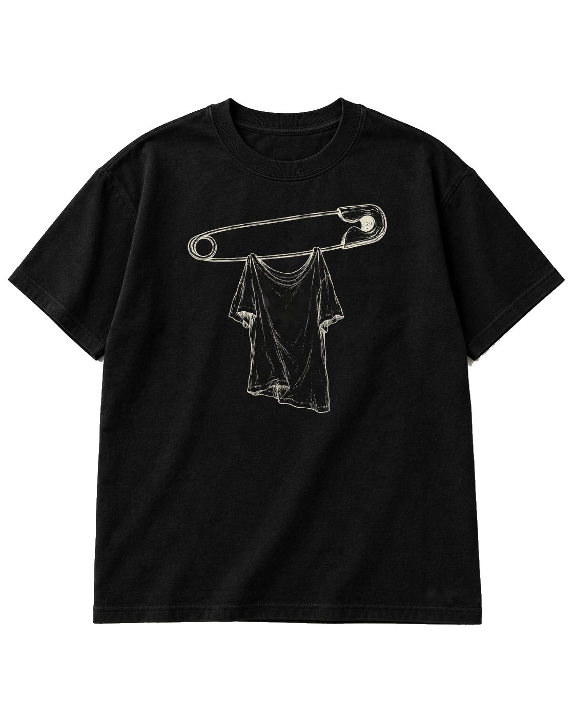 Holding Pattern Tee in Black — front digital concept mockup with the same approved drawing in cream ink; transparent background.