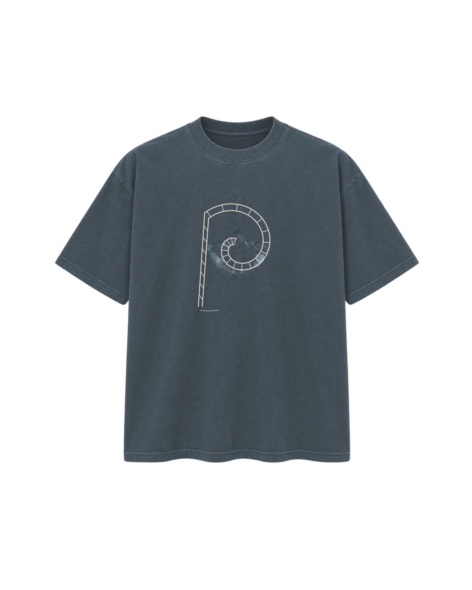 Long Way slate graphic tee with a spiral ladder line-art design — Odd Habit digital preview.