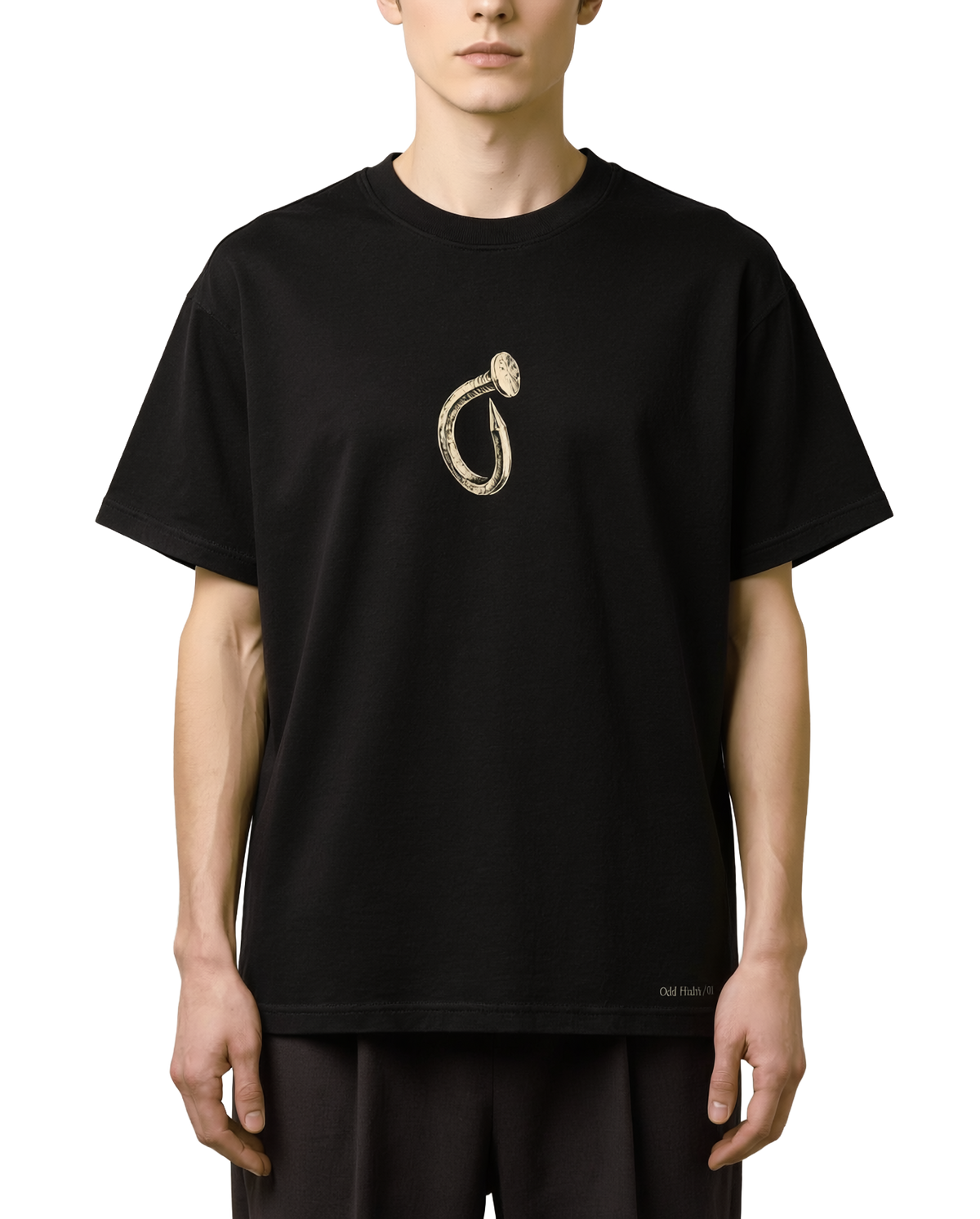 Model wearing Nothing to Hold Tee — transparent AI-generated styling mockup; illustrative fit and print scale.