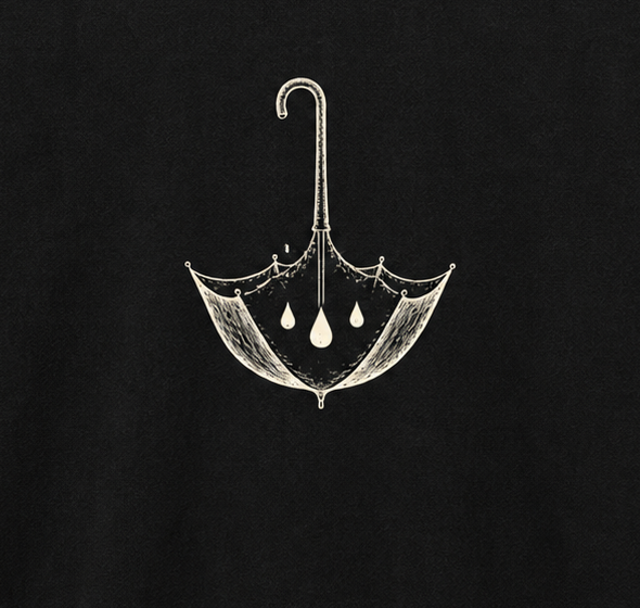 Private Forecast Tee in Black — artwork detail cropped from the same digital concept mockup. Not a production photograph.