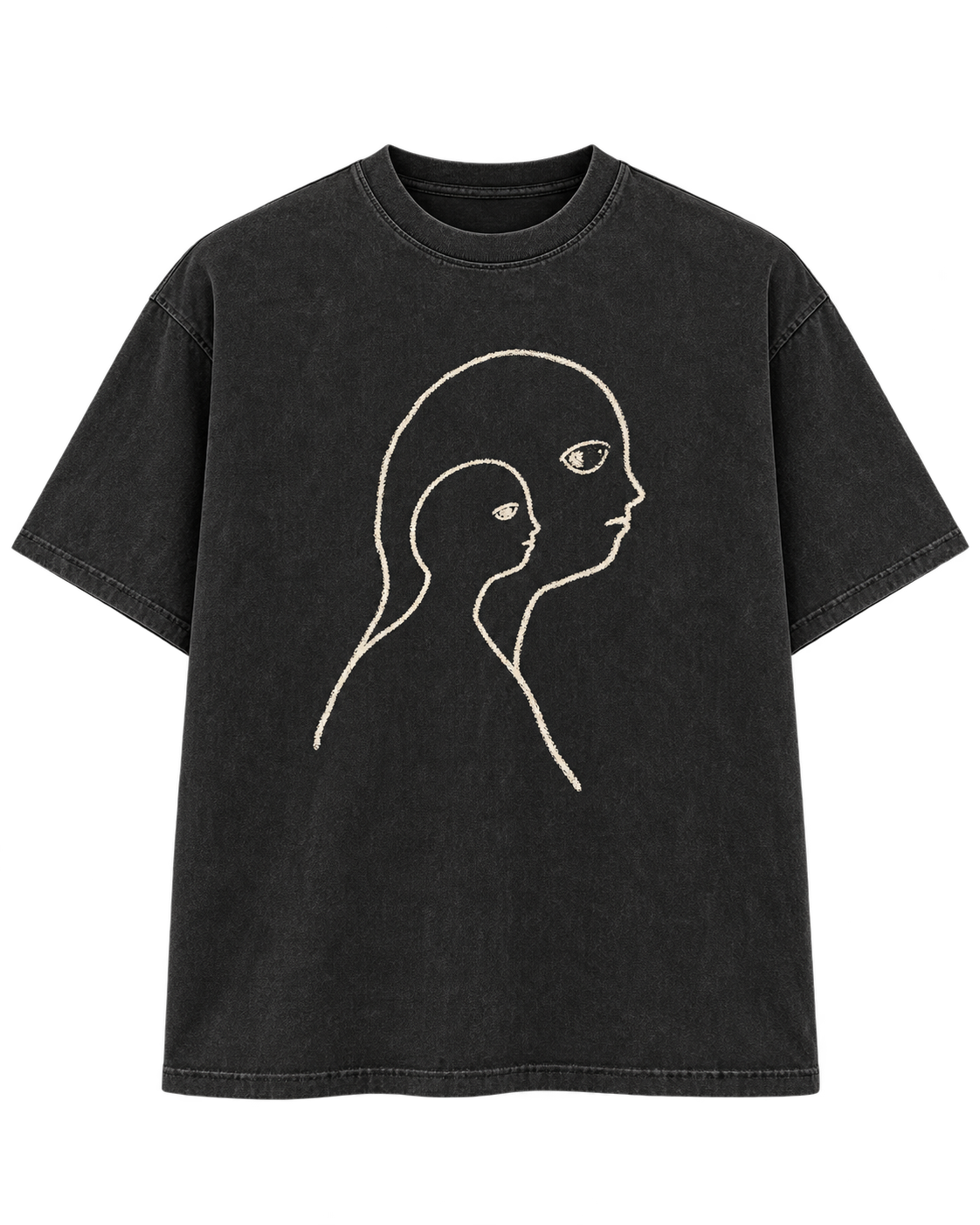 Second Self charcoal graphic tee with nested profile line-art artwork — Odd Habit digital preview.