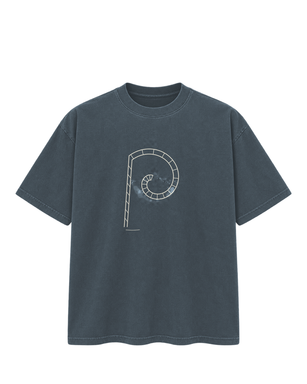 Off Balance — Long Way Tee in Slate. Transparent digital design preview; not a production photograph.
