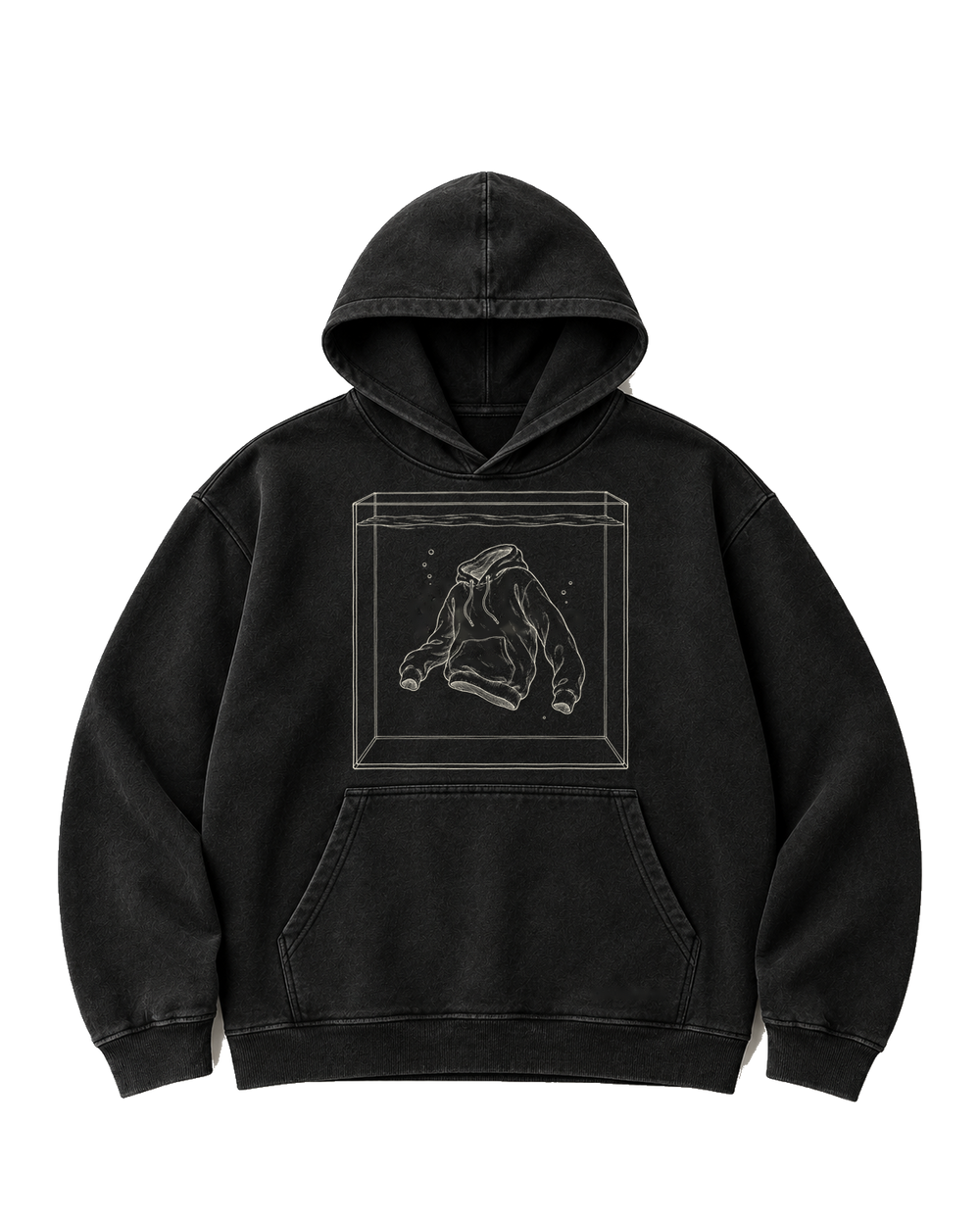 Inner Weather — Still Air Hoodie in Charcoal. Transparent digital design preview; not a production photograph.